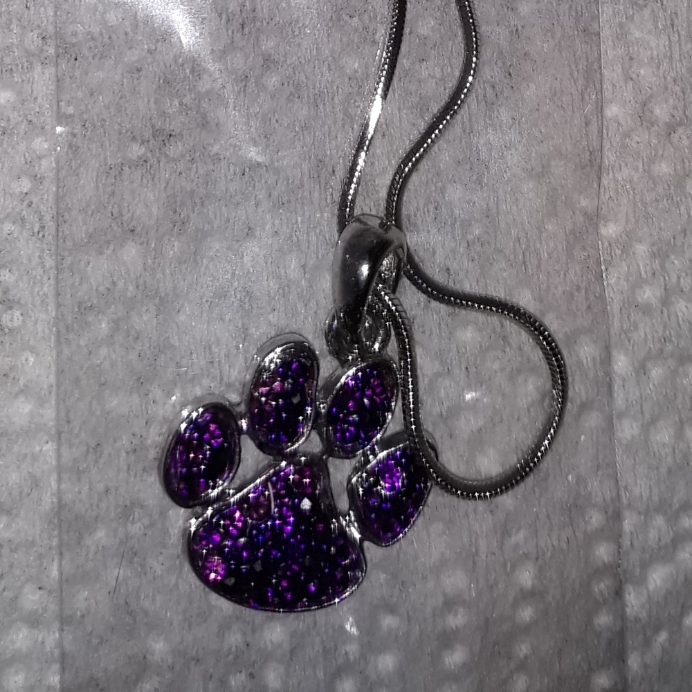 NEW Silver Dog Paw Charm Necklace Silver Plated over Stainless 18-22”chain NWT - Picture 5 of 8